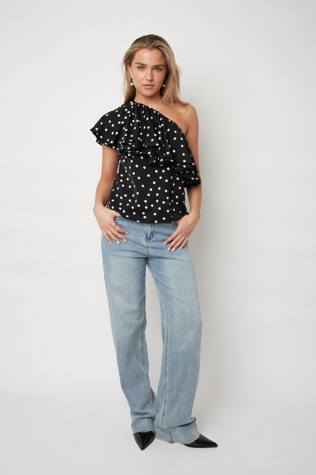 One Shoulder Polkadot Top