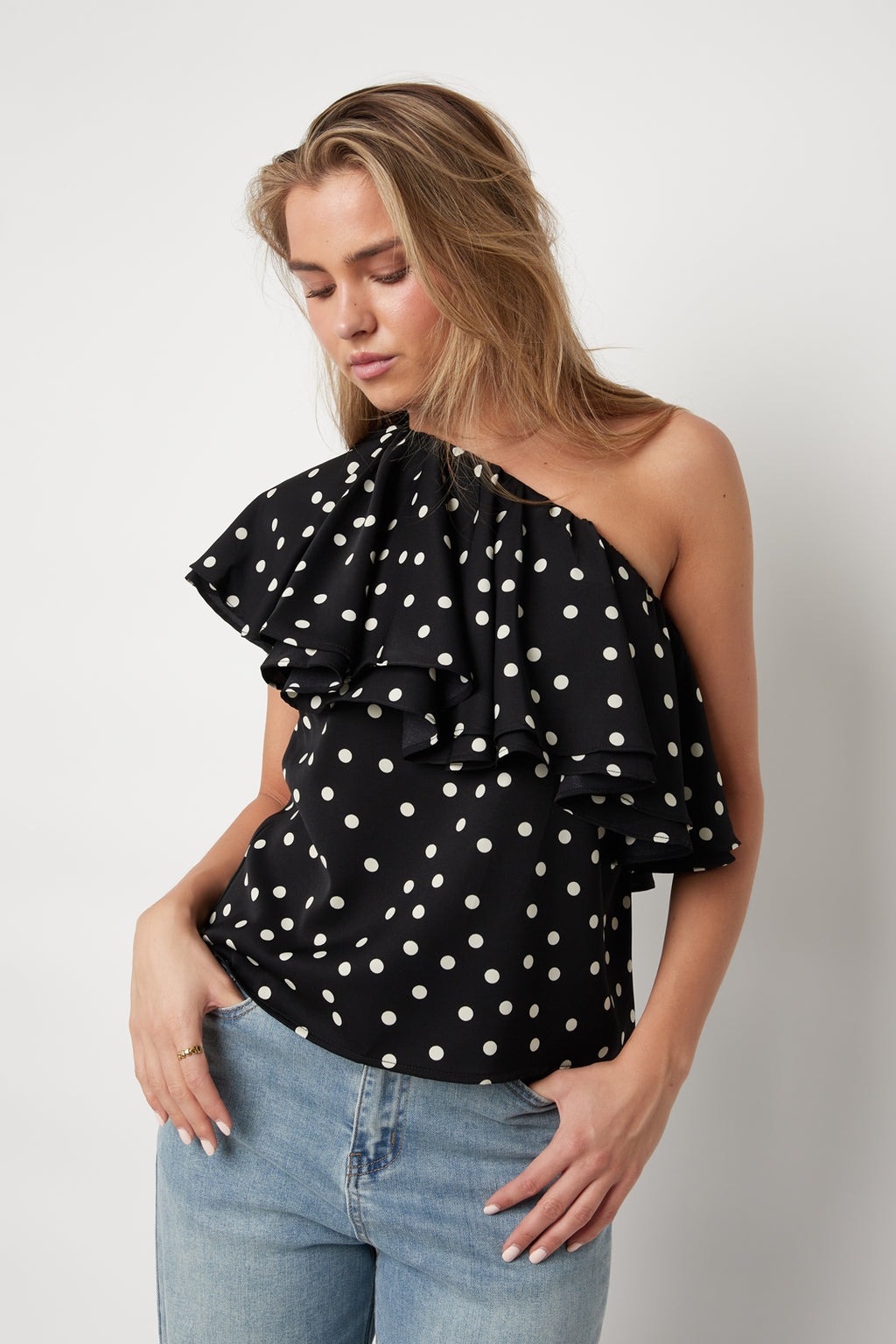 One Shoulder Polkadot Top