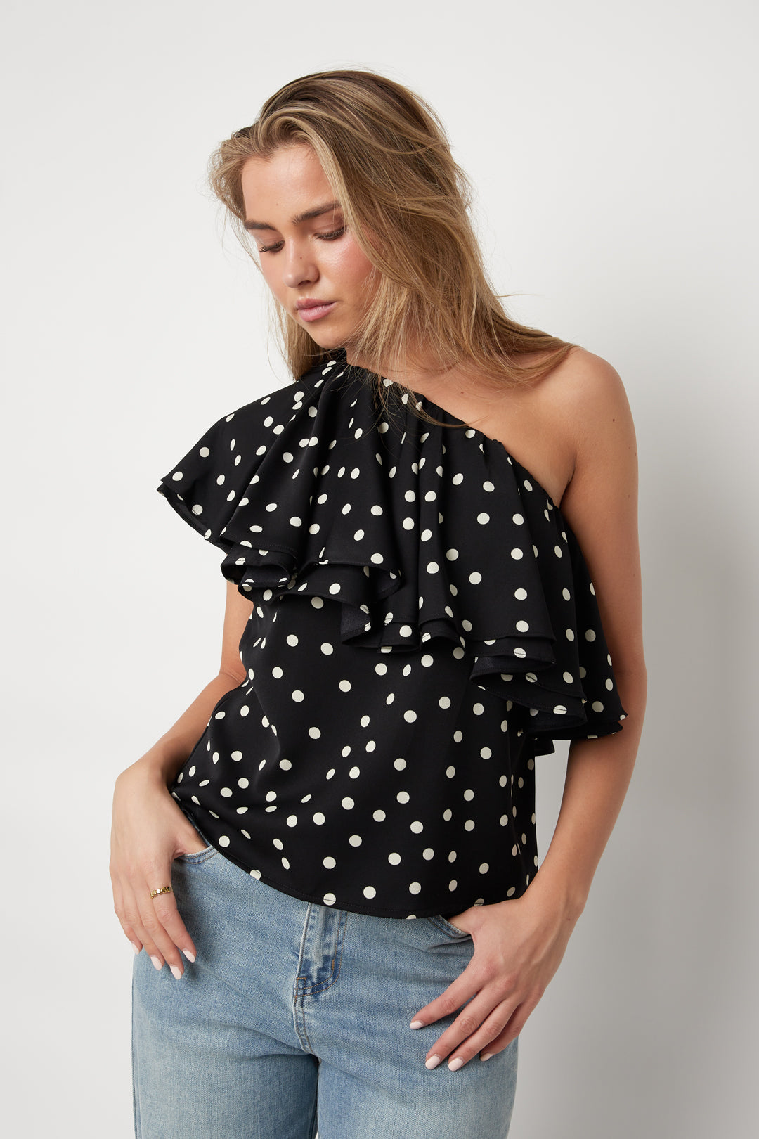 One Shoulder Polkadot Top