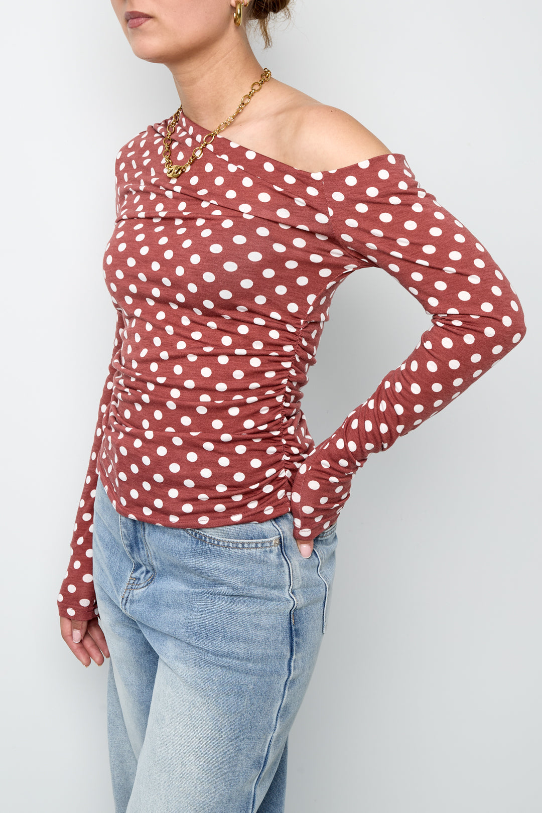 Off Shoulder Polkadot Longsleeve