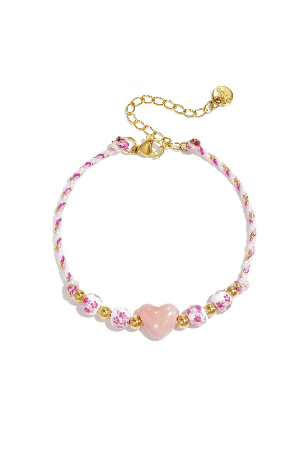 Braided bracelet with design and heart beads