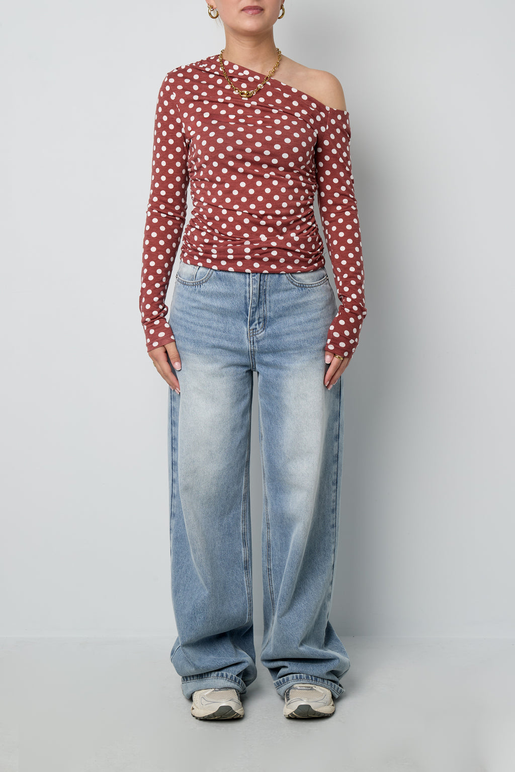 Off Shoulder Polkadot Longsleeve