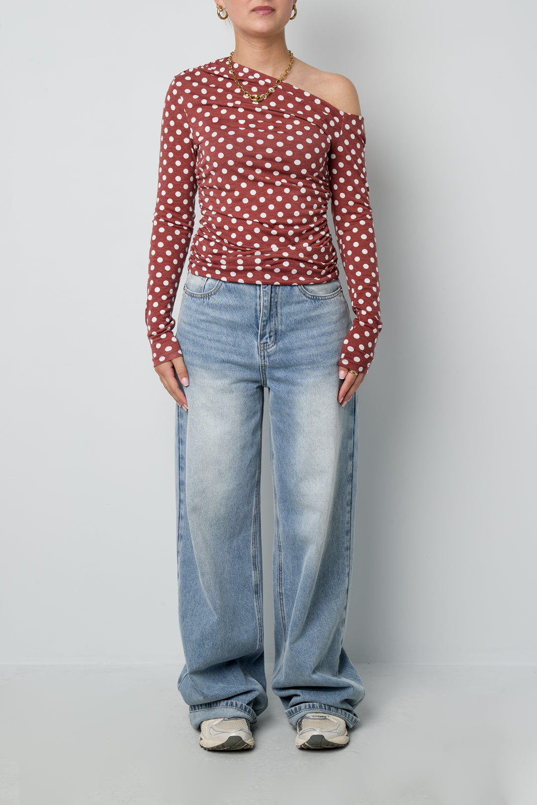 Off Shoulder Polkadot Longsleeve