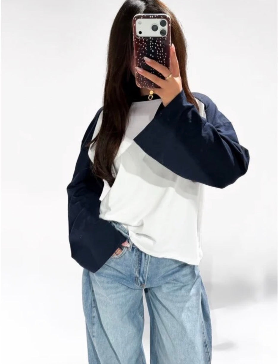 Longsleeve white/navy