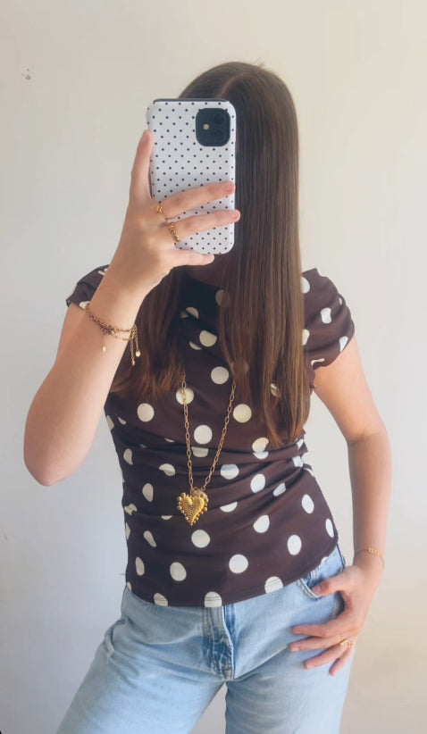 Polka dot top - bruin