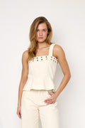 Eyelet Statement Denim Top