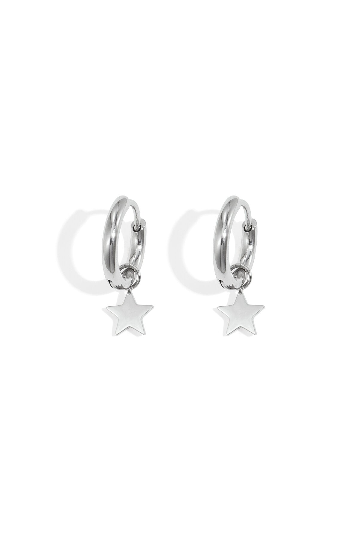 Earrings Star Silver Color Stainless Steel