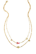 Double necklace with hearts, beads and flowers