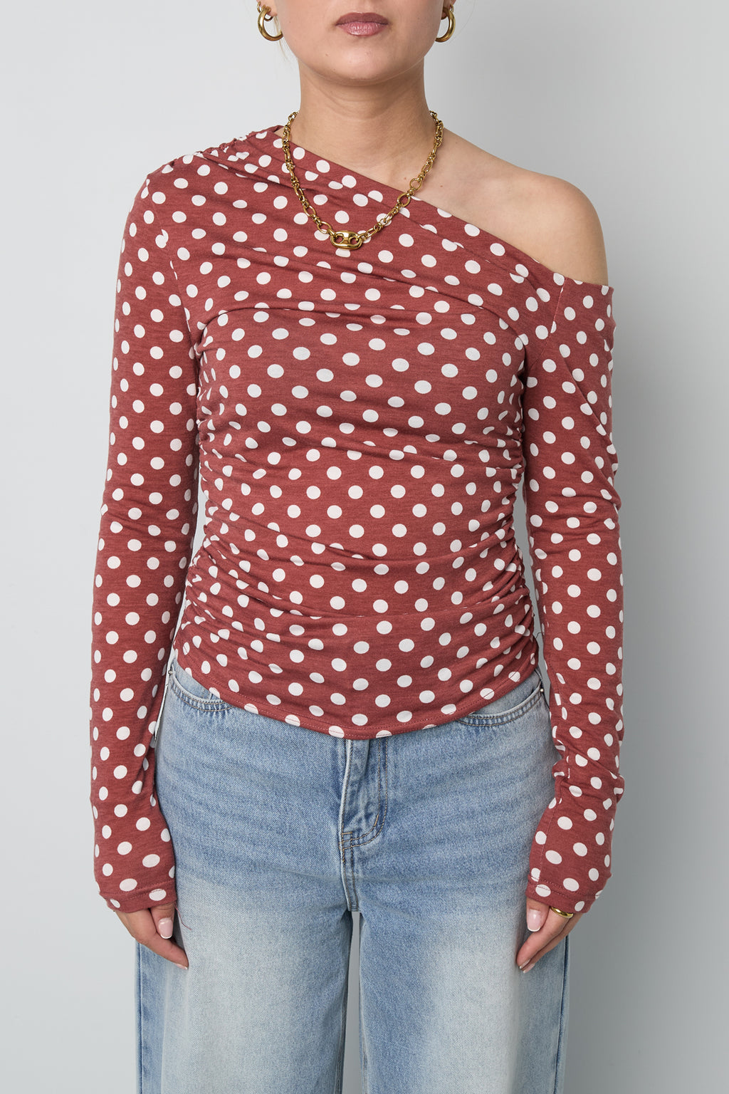Off Shoulder Polkadot Longsleeve