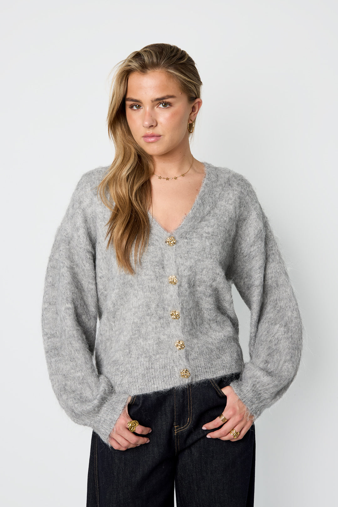 The furry cardigan with buttons