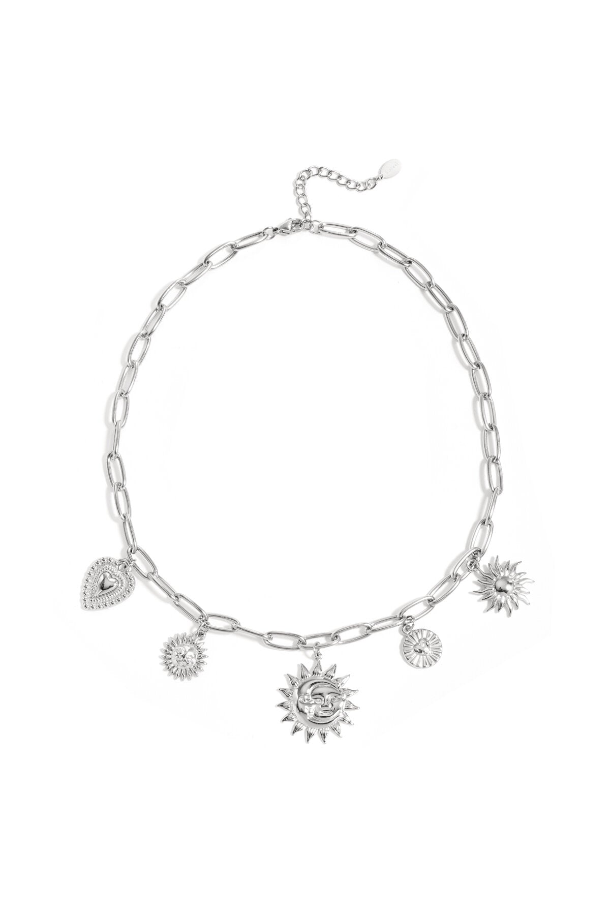Necklace with sun and heart charms